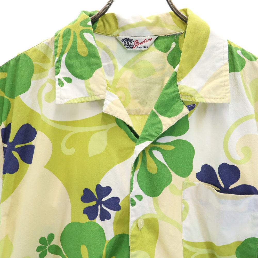 ストラクチャー ハイビスカス柄 半袖 オープンカラー アロハシャツ グリーン 他 STRUCTURE メンズ