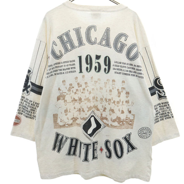 ロングゴーン 90s USA製 オールド シカゴ・ホワイトソックス 7分袖 Tシャツ L ライトグレー Long Gon シングルステッチ CHICAGO WHITE SOX メンズ