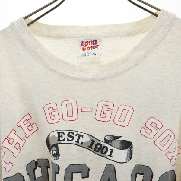 ロングゴーン 90s USA製 オールド シカゴ・ホワイトソックス 7分袖 Tシャツ L ライトグレー Long Gon シングルステッチ CHICAGO WHITE SOX メンズ