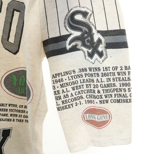 ロングゴーン 90s USA製 オールド シカゴ・ホワイトソックス 7分袖 Tシャツ L ライトグレー Long Gon シングルステッチ CHICAGO WHITE SOX メンズ