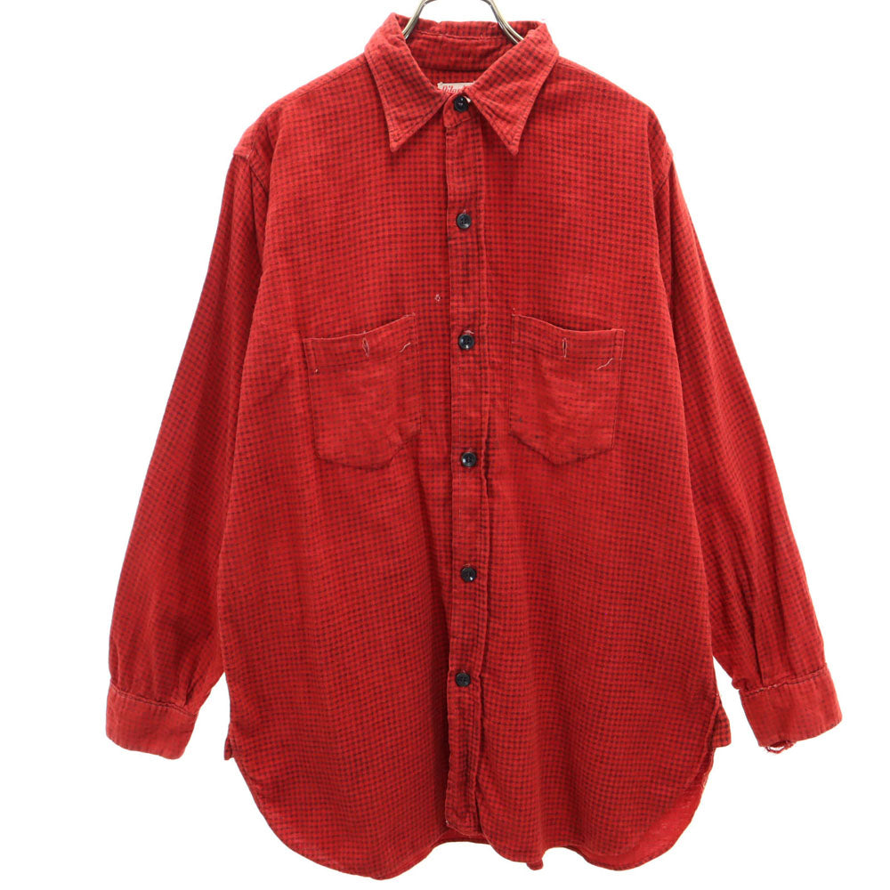 Pilgrim ピルグリム 40s 50s 千鳥格子 長袖 プリント ネルシャツ 15 15 1/2 レッド SEARS オールド ヴィンテージ マチ付き メンズ
