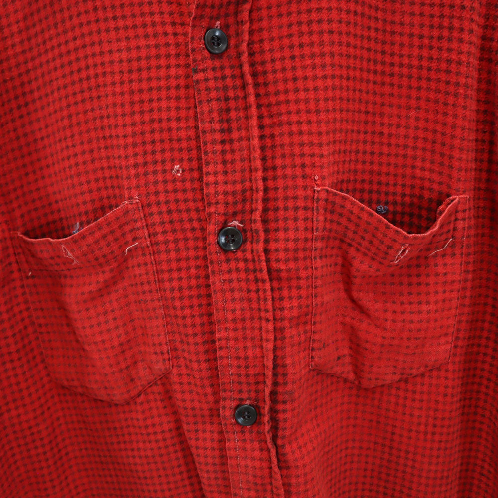 Pilgrim ピルグリム 40s 50s 千鳥格子 長袖 プリント ネルシャツ 15 15 1/2 レッド SEARS オールド ヴィンテージ マチ付き メンズ