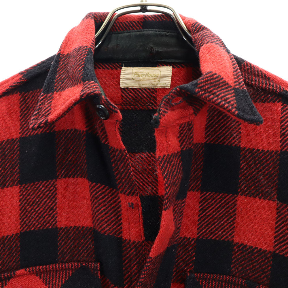 パワーハウス 60s 70s バッファローチェック 長袖 ヘビーネル シャツ レッド オールド ヴィンテージ マチ付き メンズ
