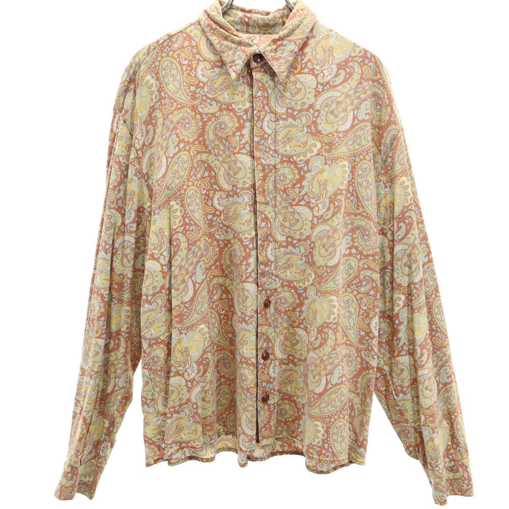 70s ペイズリー柄 長袖 シャツ 44 ブラウン 他 オールド ヴィンテージ メンズ