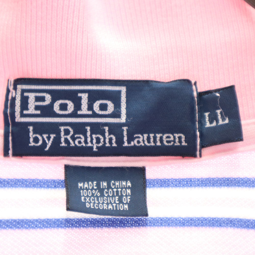 ポロバイラルフローレン ボーダー柄 半袖 ポロシャツ LL ピンク Polo by Ralph Lauren 鹿の子 メンズ
