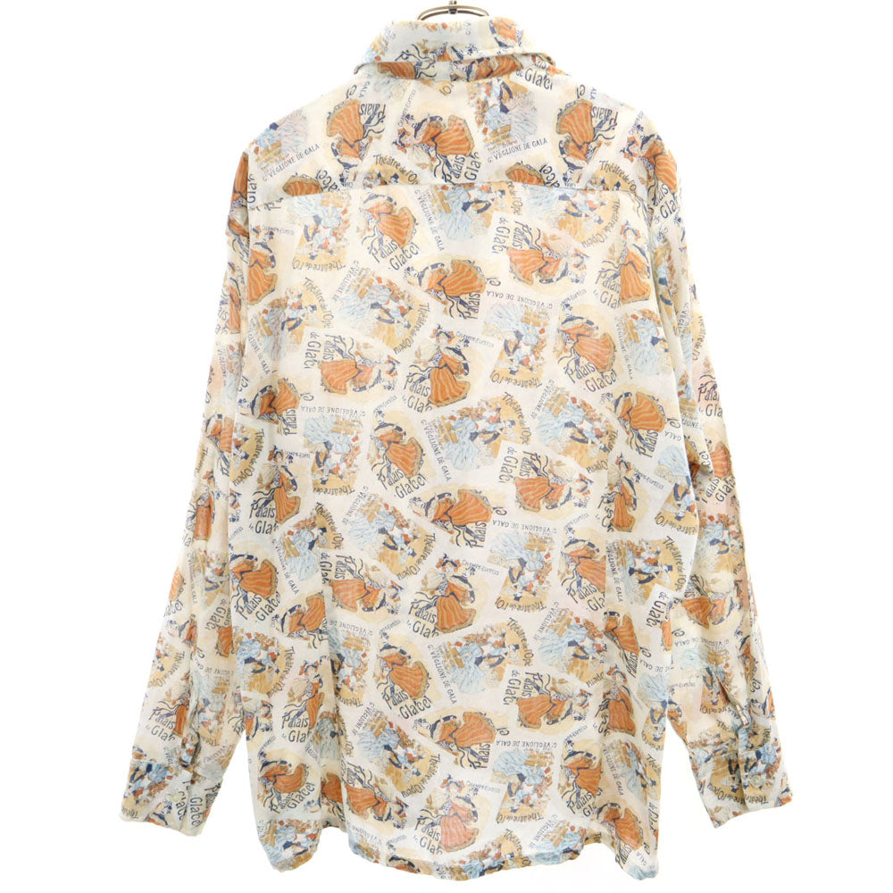 70s 総柄 長袖 シャツ XL アイボリー系 オールド ヴィンテージ メンズ