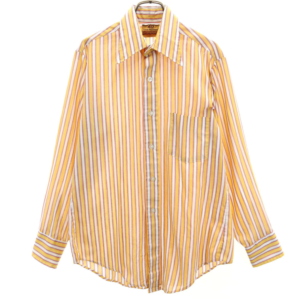VAN HEUSEN ヴァンヒューゼン 70s ストライプ柄 長袖 シャツ 15/32 イエロー 他 417 オールド ヴィンテージ メンズ