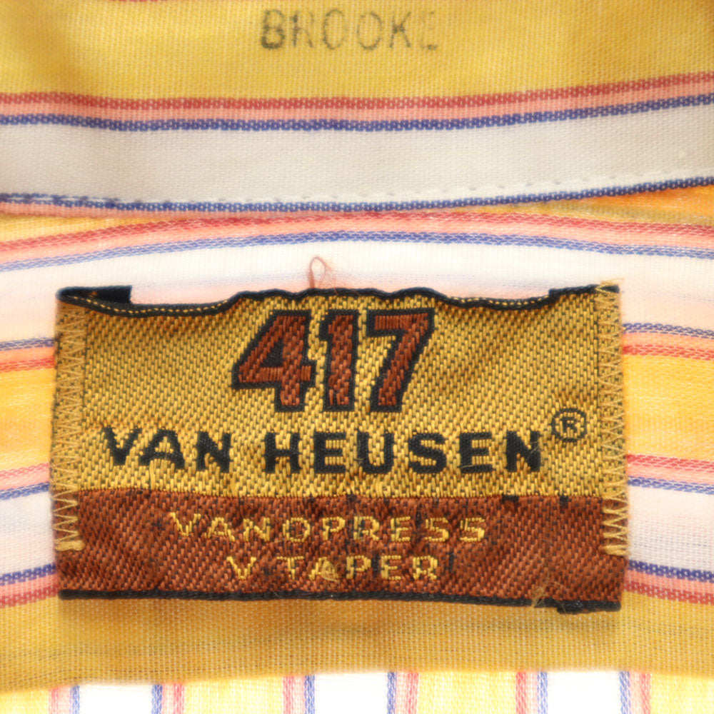 VAN HEUSEN ヴァンヒューゼン 70s ストライプ柄 長袖 シャツ 15/32 イエロー 他 417 オールド ヴィンテージ メンズ
