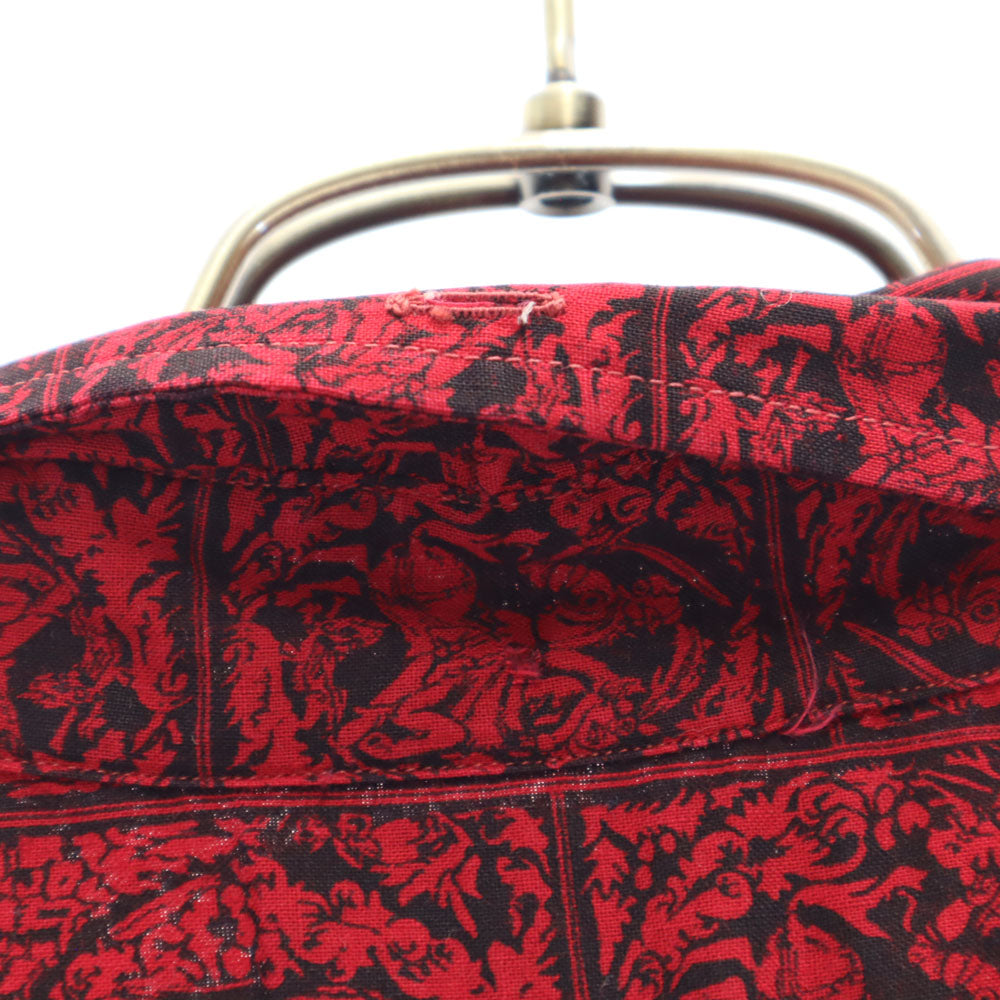 総柄 長袖 ボタンダウンシャツ M レッド メンズ