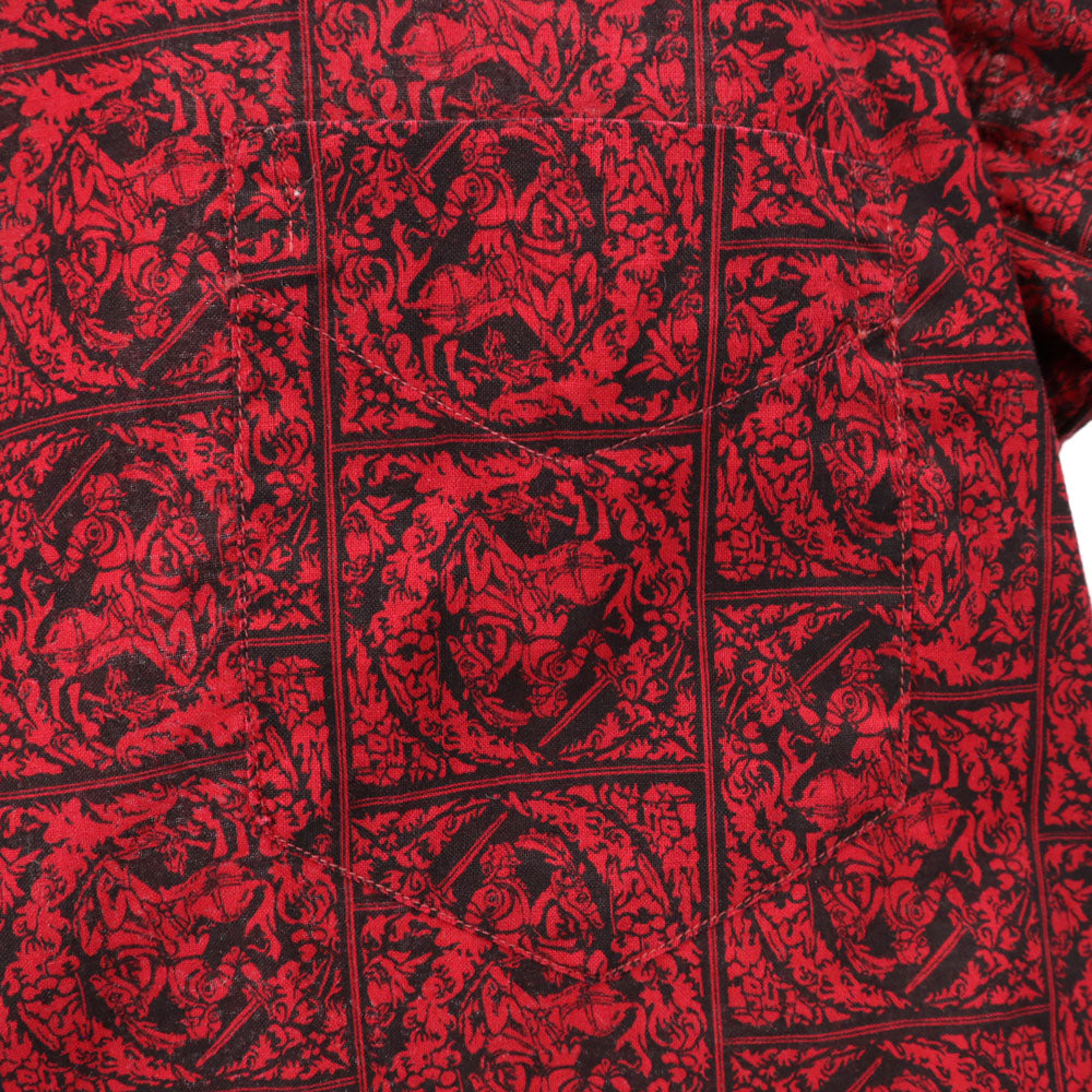 総柄 長袖 ボタンダウンシャツ M レッド メンズ