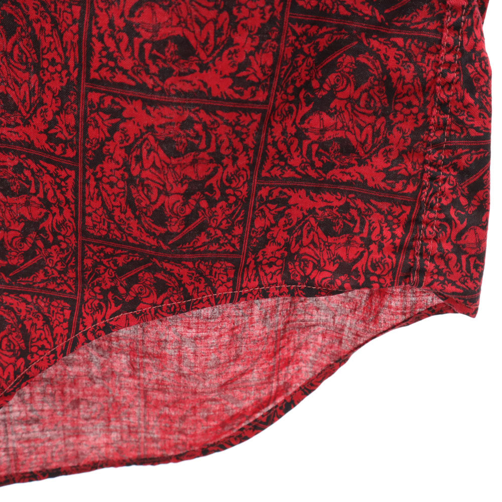 総柄 長袖 ボタンダウンシャツ M レッド メンズ