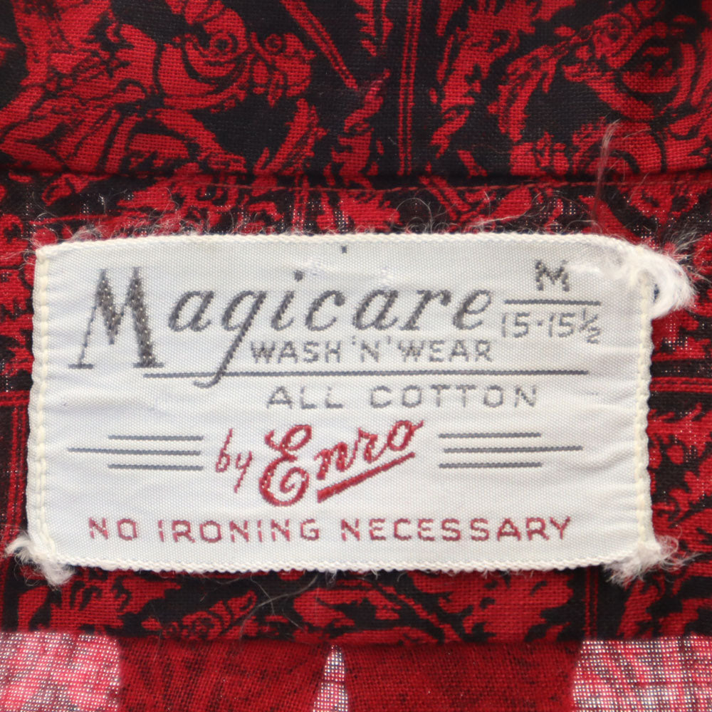 総柄 長袖 ボタンダウンシャツ M レッド メンズ