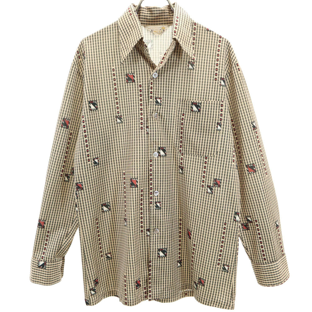 キクヤ 70s 総柄 長袖 シャツ M ベージュ オールド ヴィンテージ メンズ