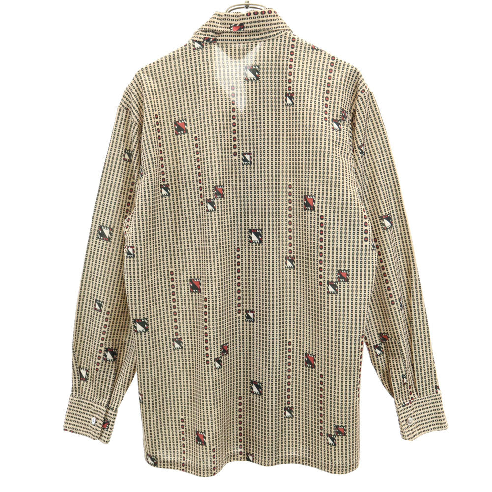 キクヤ 70s 総柄 長袖 シャツ M ベージュ オールド ヴィンテージ メンズ