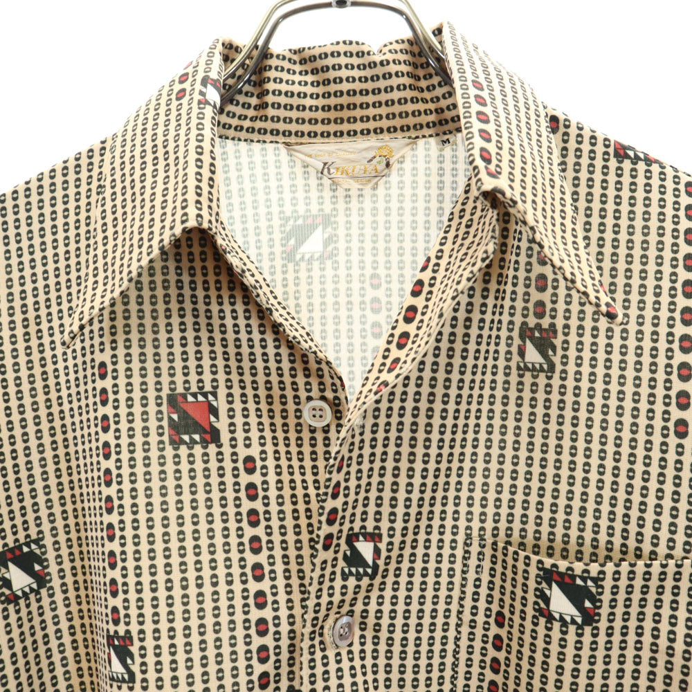 キクヤ 70s 総柄 長袖 シャツ M ベージュ オールド ヴィンテージ メンズ