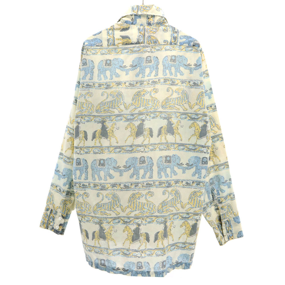 Sears シアーズ 70s アニマル柄 長袖 シャツ M アイボリー系 オールド ヴィンテージ メンズ