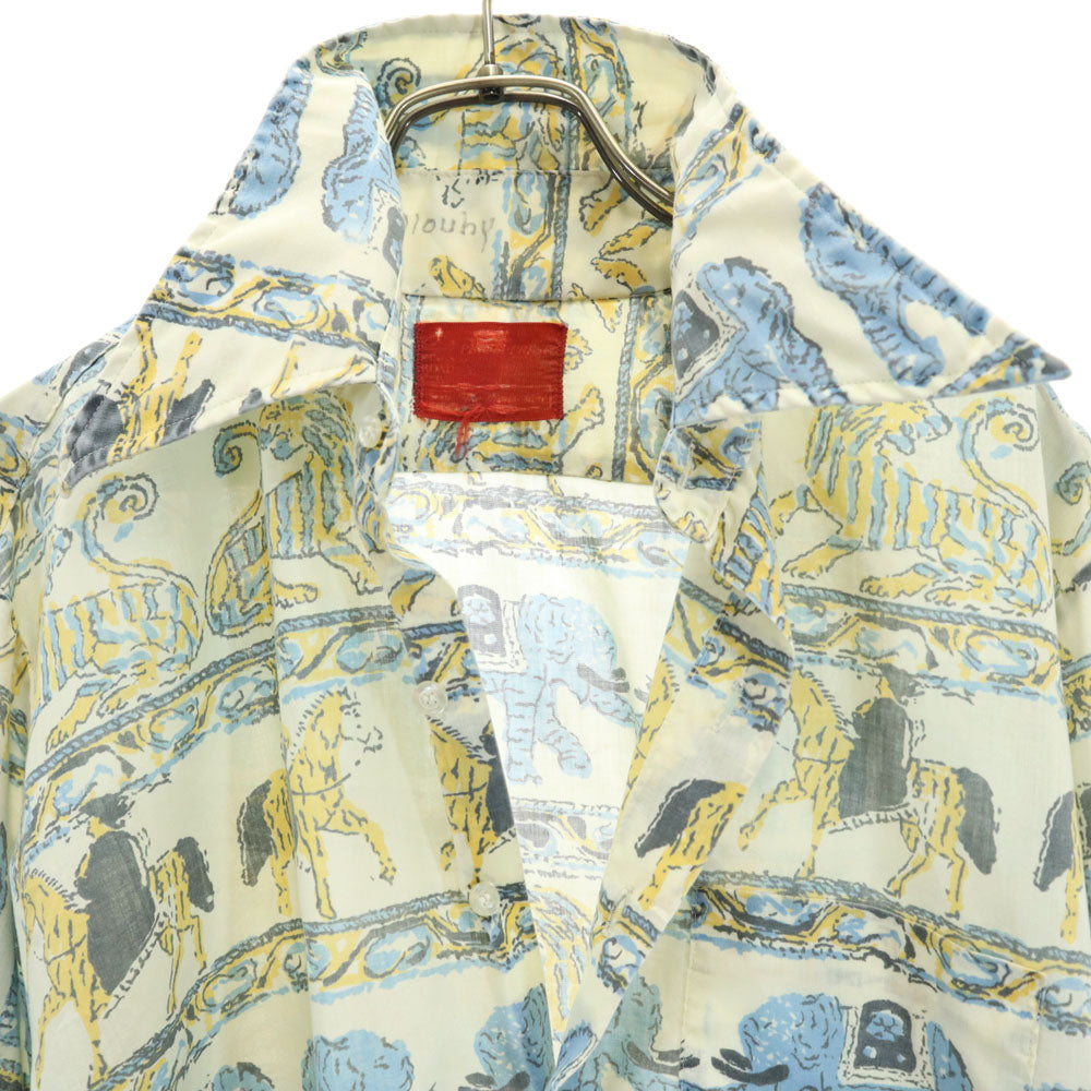 Sears シアーズ 70s アニマル柄 長袖 シャツ M アイボリー系 オールド ヴィンテージ メンズ