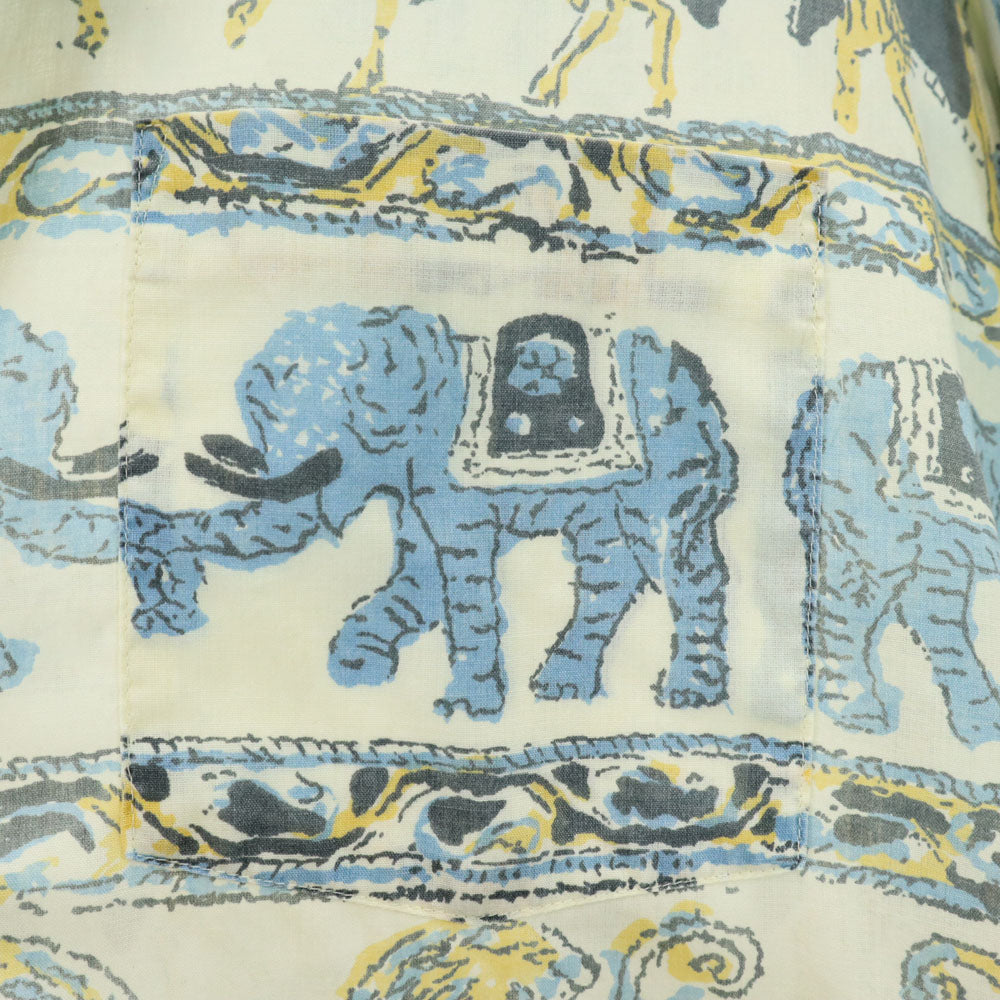 Sears シアーズ 70s アニマル柄 長袖 シャツ M アイボリー系 オールド ヴィンテージ メンズ