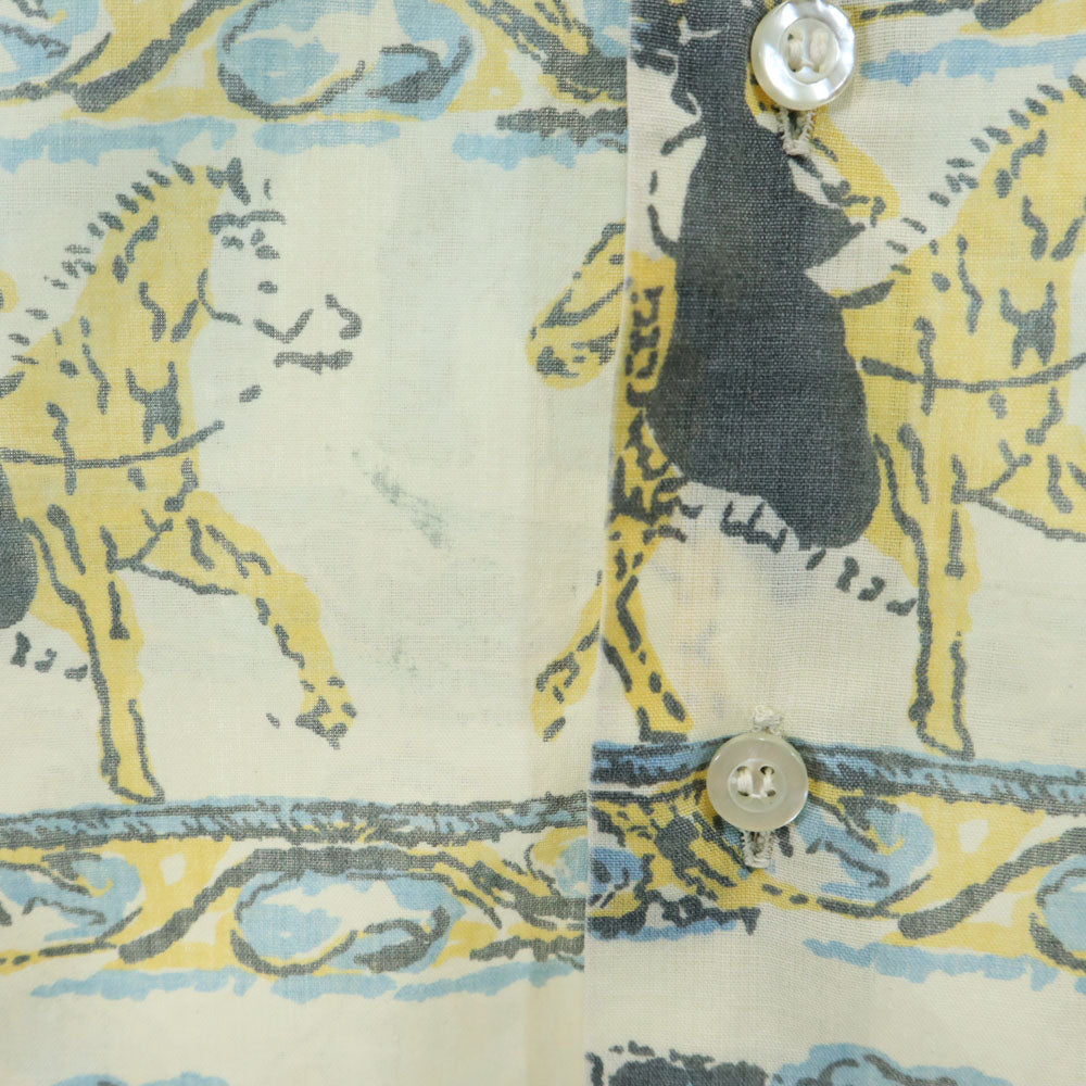 Sears シアーズ 70s アニマル柄 長袖 シャツ M アイボリー系 オールド ヴィンテージ メンズ