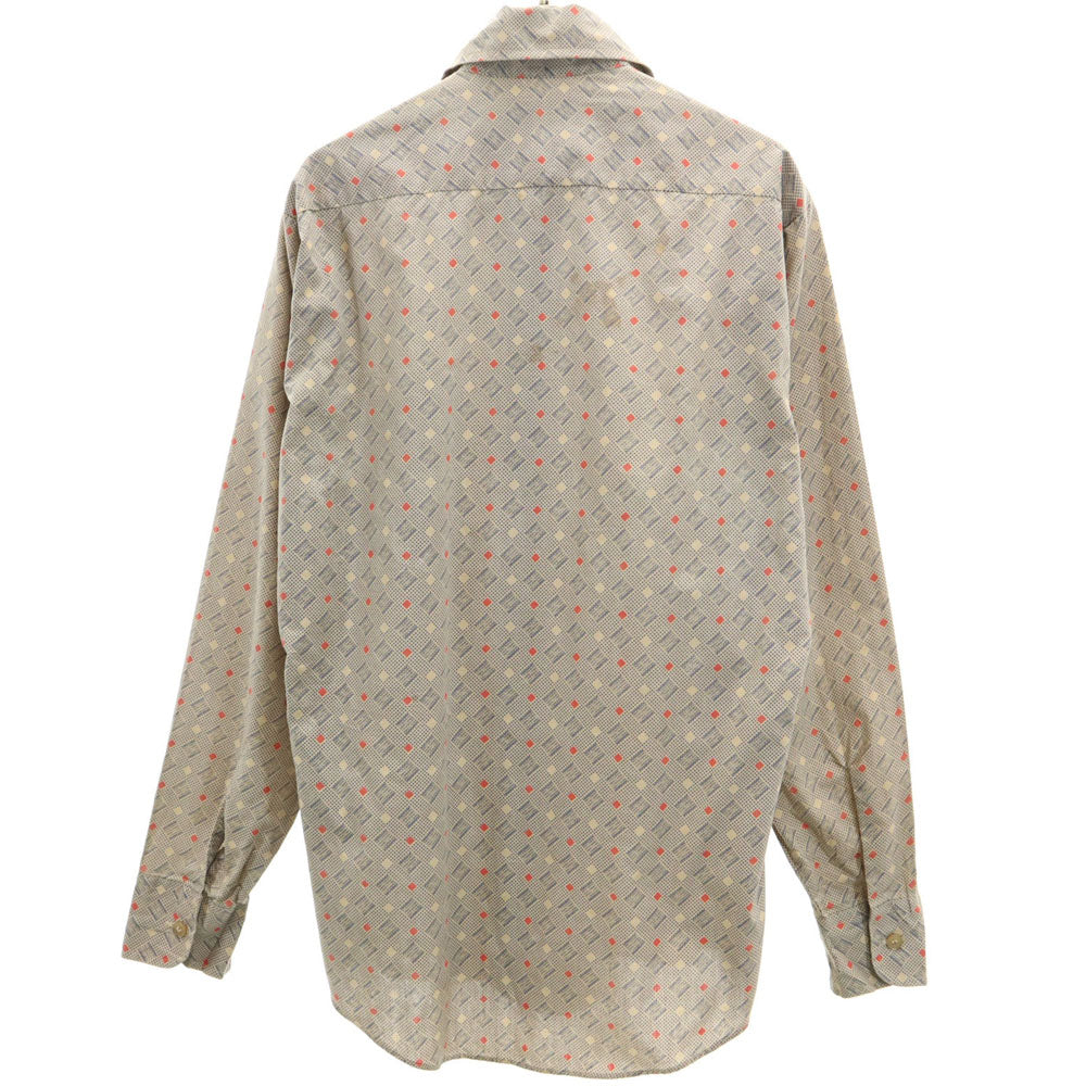 VINTAGE ヴィンテージ 70s 総柄 長袖 シャツ S ベージュ オールド メンズ