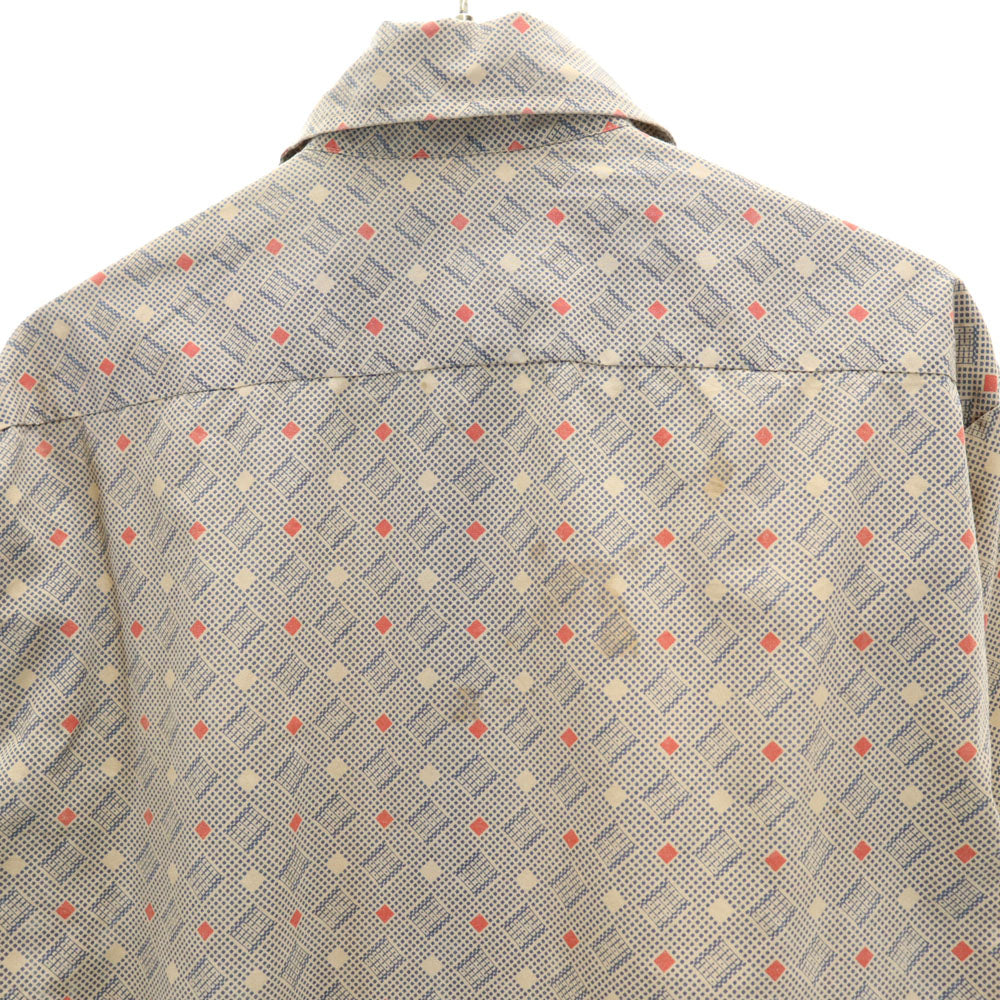 VINTAGE ヴィンテージ 70s 総柄 長袖 シャツ S ベージュ オールド メンズ