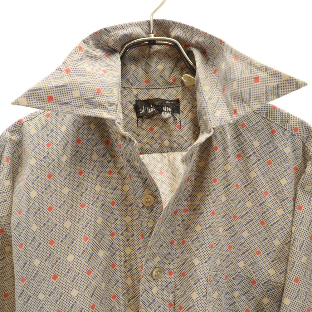 VINTAGE ヴィンテージ 70s 総柄 長袖 シャツ S ベージュ オールド メンズ