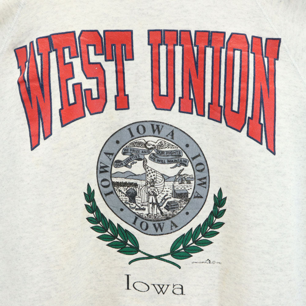 90s USA製 カレッジプリント 長袖 スウェット トレーナー XXL ライトグレー 裏起毛 ビッグサイズ オールド メンズ