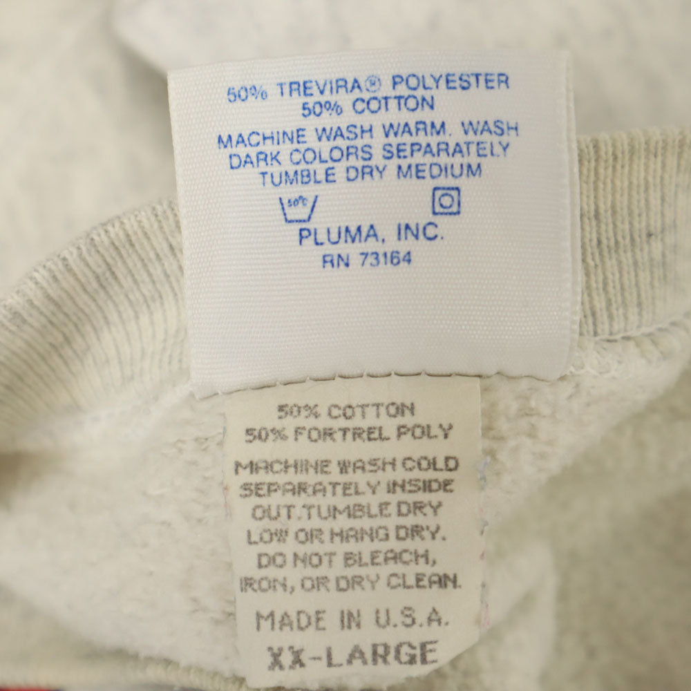 90s USA製 カレッジプリント 長袖 スウェット トレーナー XXL ライトグレー 裏起毛 ビッグサイズ オールド メンズ