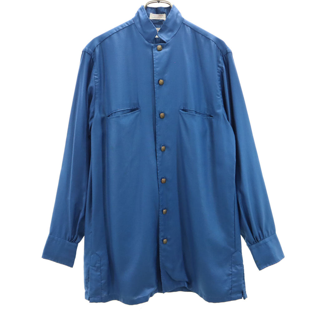 ドネガル 袋ポケット 長袖 スタンドカラー シャツ S 青紺 メンズ