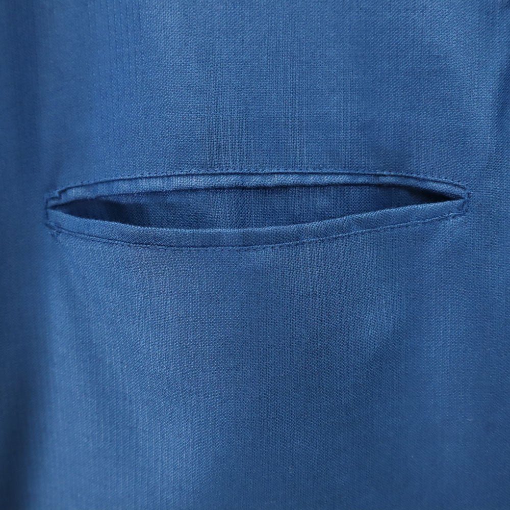 ドネガル 袋ポケット 長袖 スタンドカラー シャツ S 青紺 メンズ