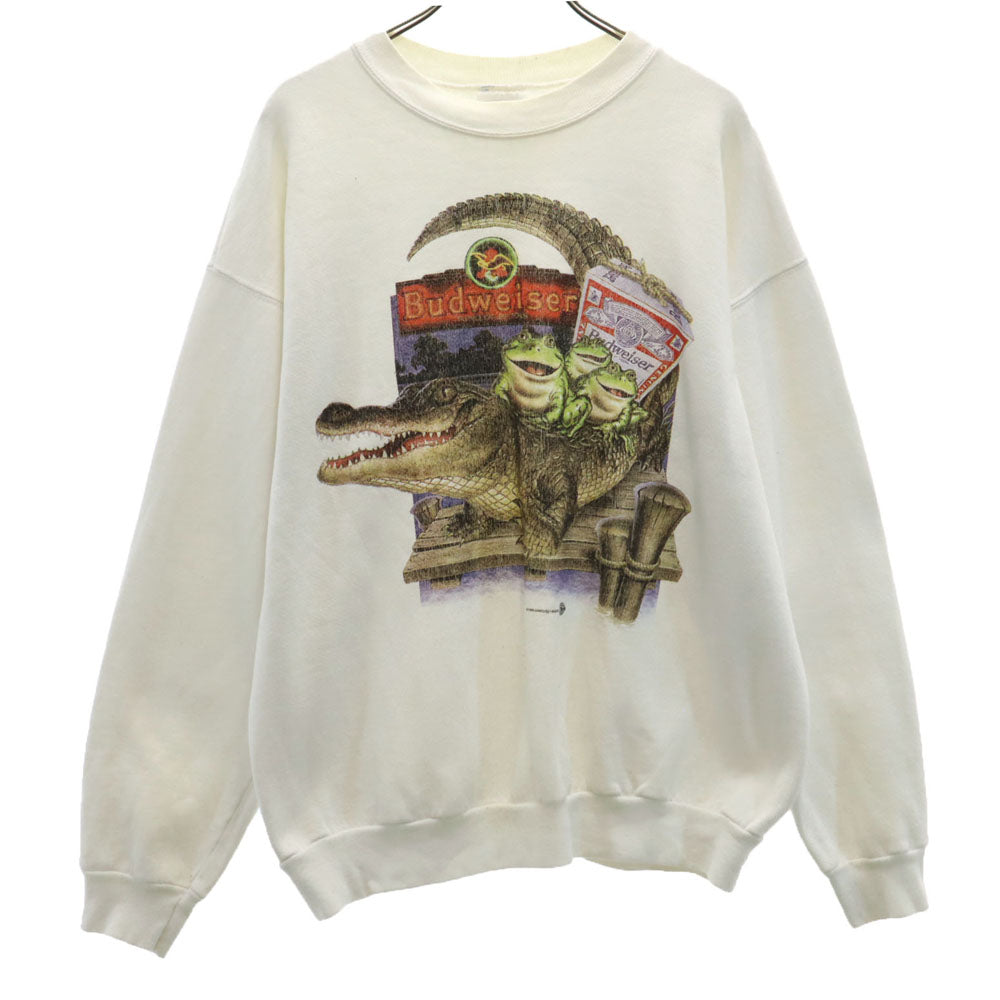 Hanes ヘインズ 90s オールド バドワイザー カエルプリント 長袖 スウェット トレーナー L 白 Budweiser メンズ