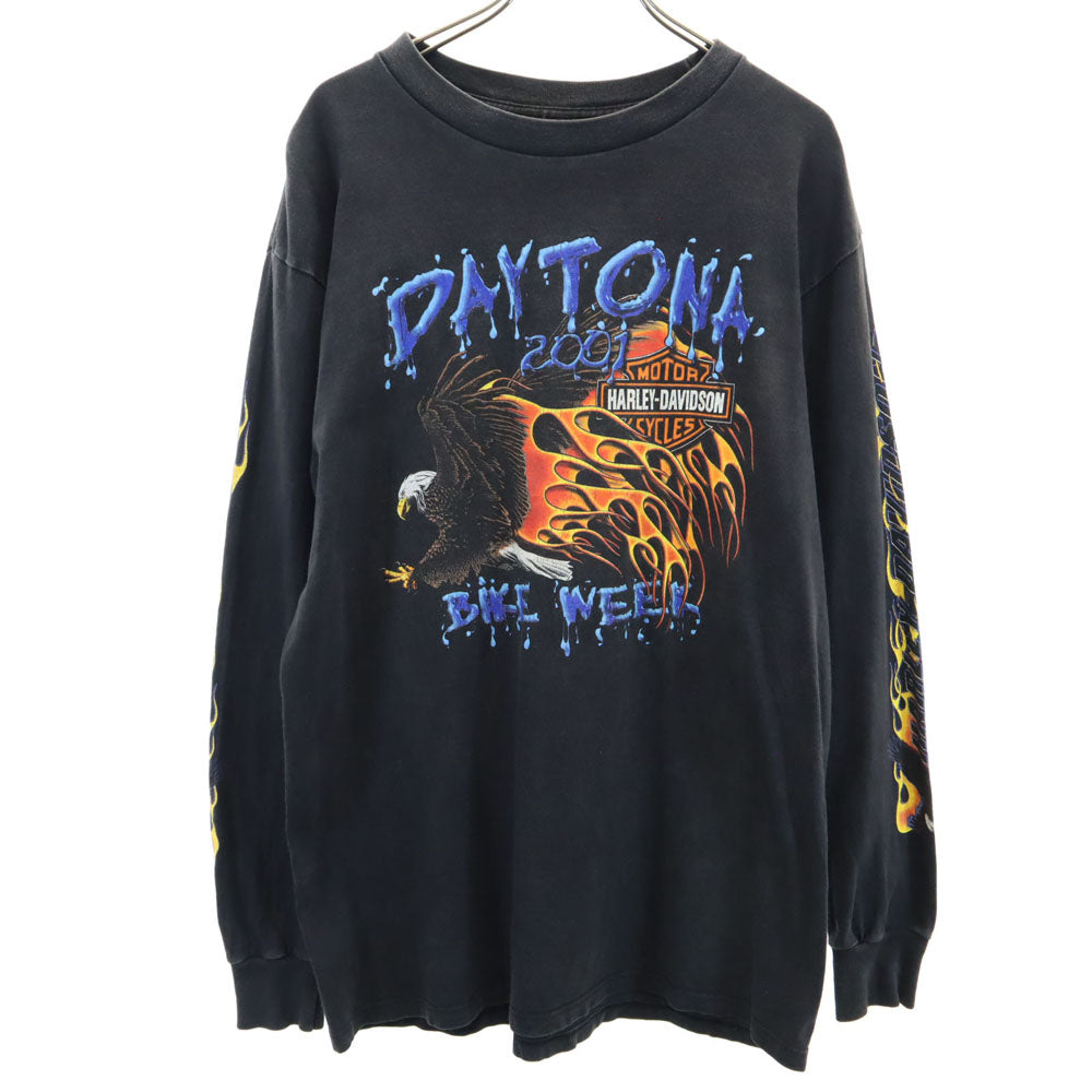 HARLEY DAVIDSON ハーレーダビッドソン 2001年 USA製 オールド デイトナ 2001 長袖 Tシャツ M チャコールブラック ロンT DAYTONA メンズ