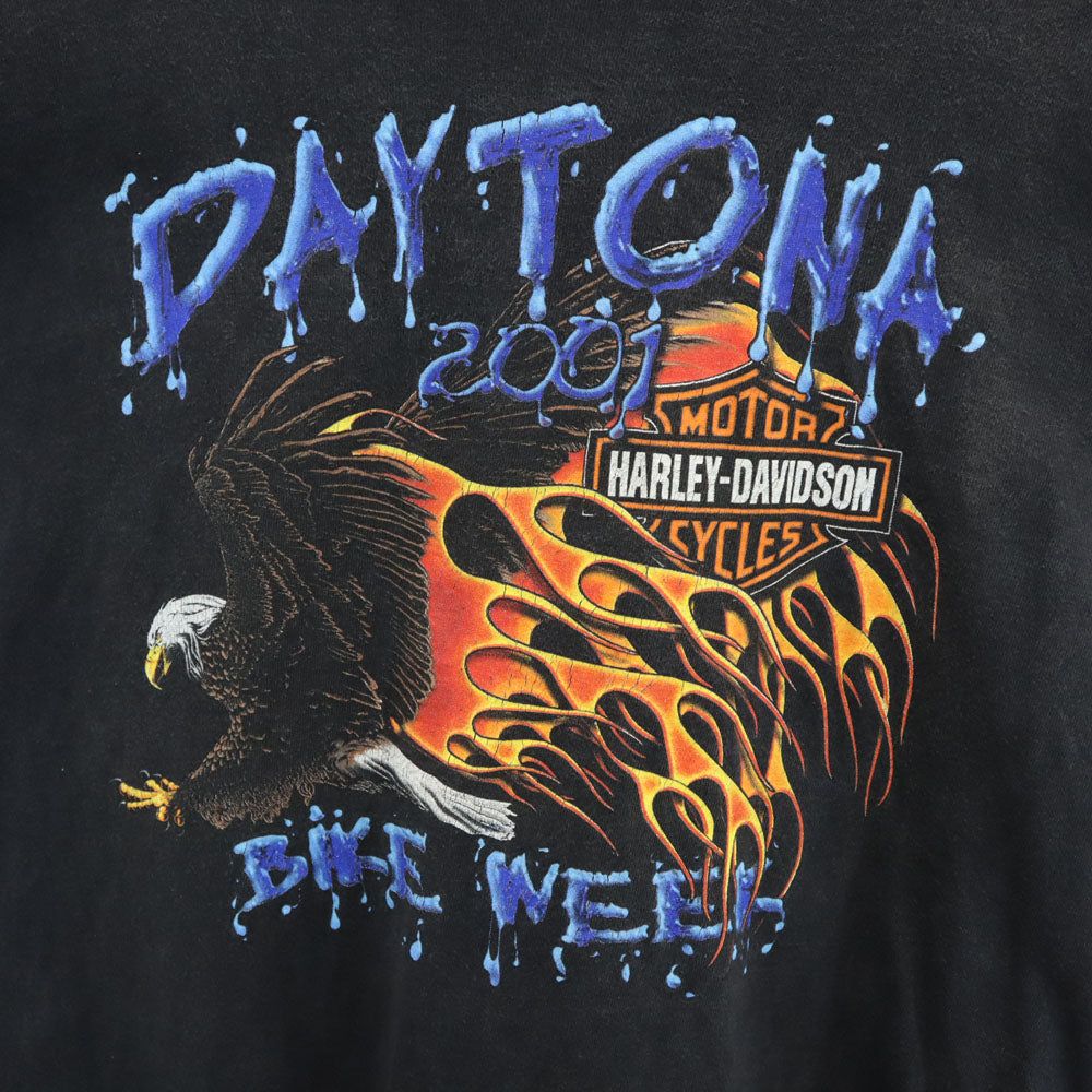 ハーレーダビッドソン 2001年 USA製 オールド デイトナ 2001 長袖 Tシャツ M チャコールブラック HARLEY DAVIDSON ロンT DAYTONA メンズ