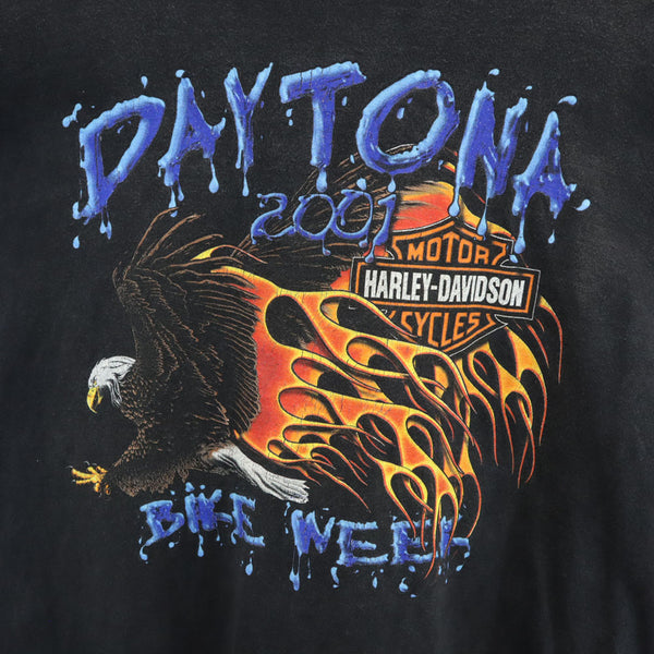 ハーレーダビッドソン 2001年 USA製 オールド デイトナ 2001 長袖 Tシャツ M チャコールブラック HARLEY DAVIDSON ロンT DAYTONA メンズ