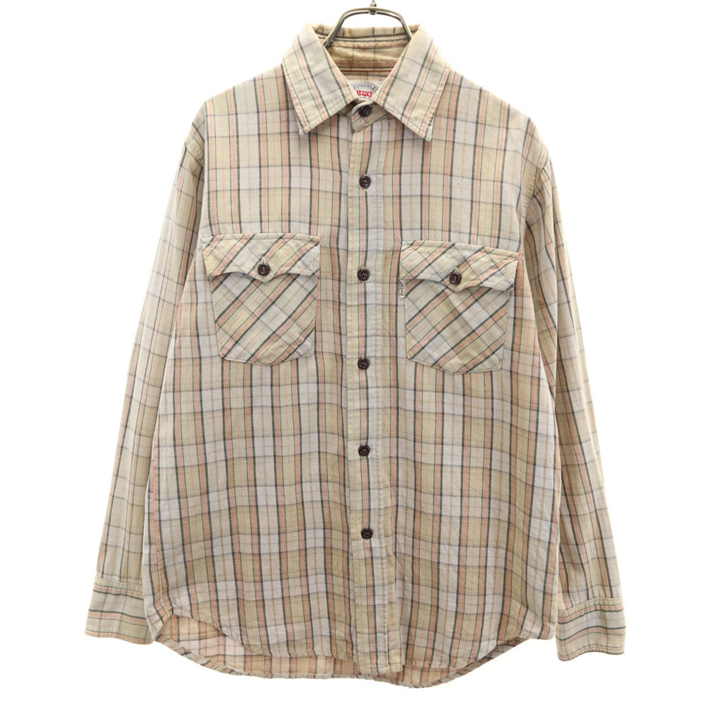 Levi's リーバイス 70s 80s 日本製 ヴィンテージ チェック柄 長袖 シャツ M ベージュ メンズ