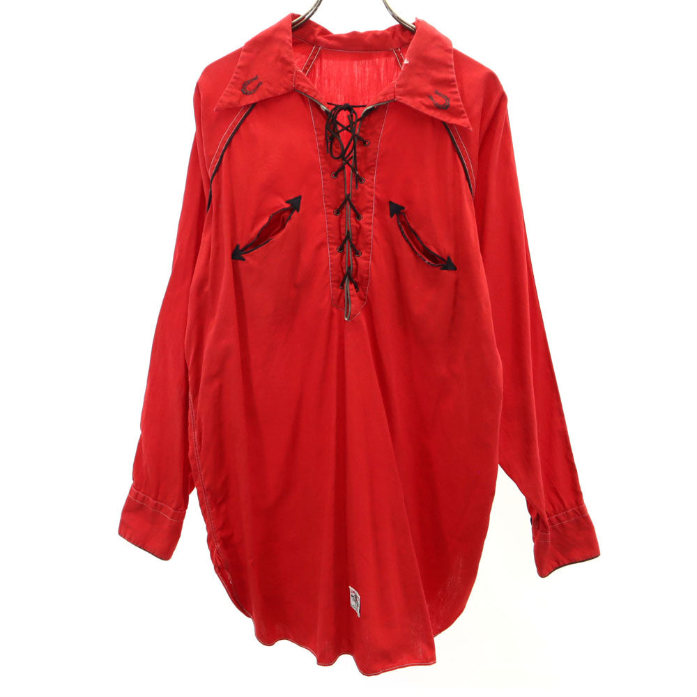 JUBI LEE 40s 50s スマイルポケット ヴィンテージ 長袖 プルオーバー ウエスタンシャツ レッド レースアップ メンズ