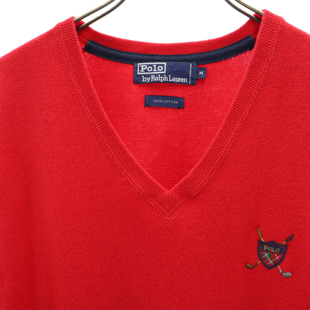 ポロバイラルフローレン Vネック ニットベスト M レッド Polo by Ralph Lauren メンズ