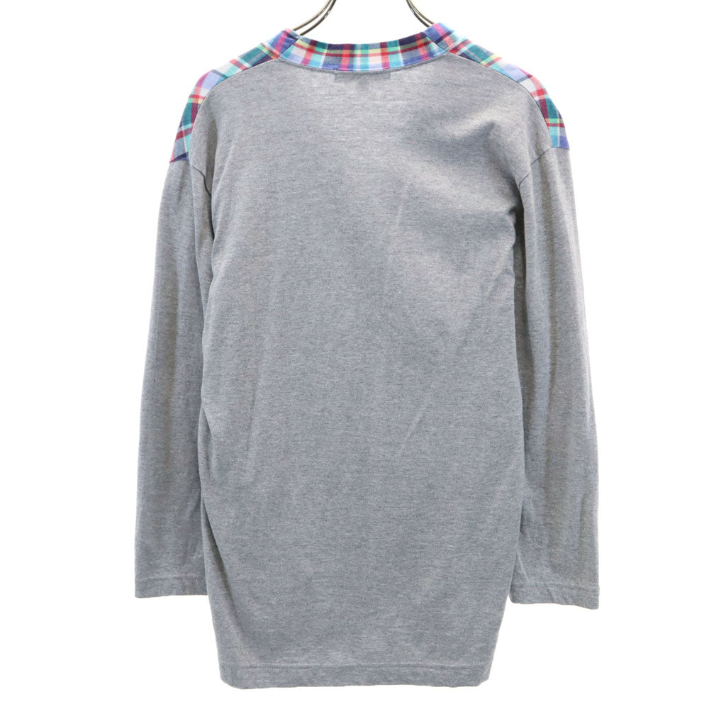 COMME des GARCONS HOMME コムデギャルソンオム 2011年製 日本製 チェック柄切替 7分袖 Vネック カーディガン S グレー 他 メンズ