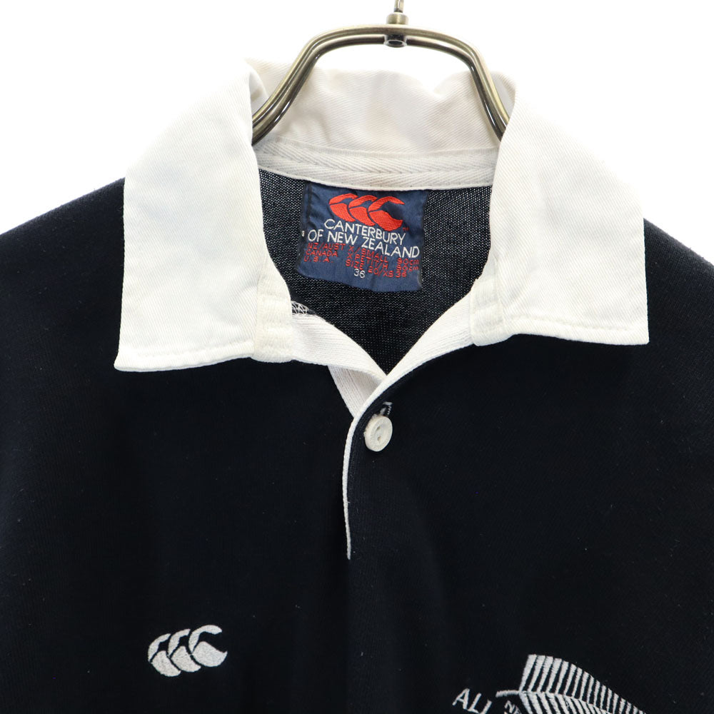 CANTERBURY OF NEW ZEALAND カンタベリー ニュージーランド製 長袖 ポロシャツ XS ブラック ラグビー メンズ