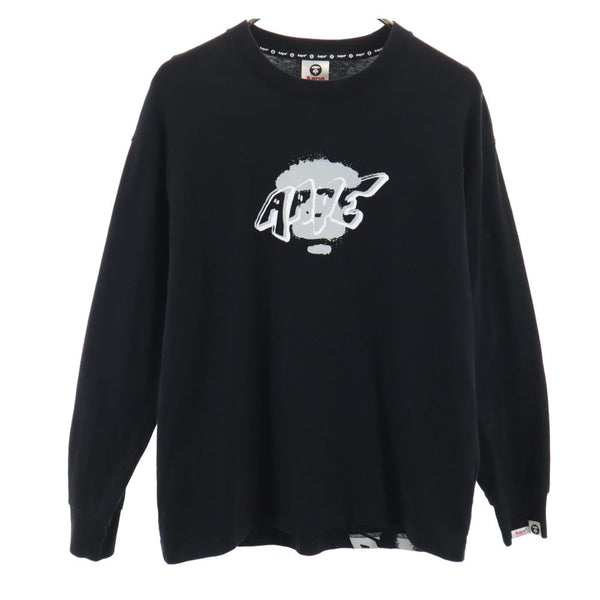 アベイシングエイプ バックプリント 長袖 Tシャツ S ブラック A BATHING APE ロンT メンズ