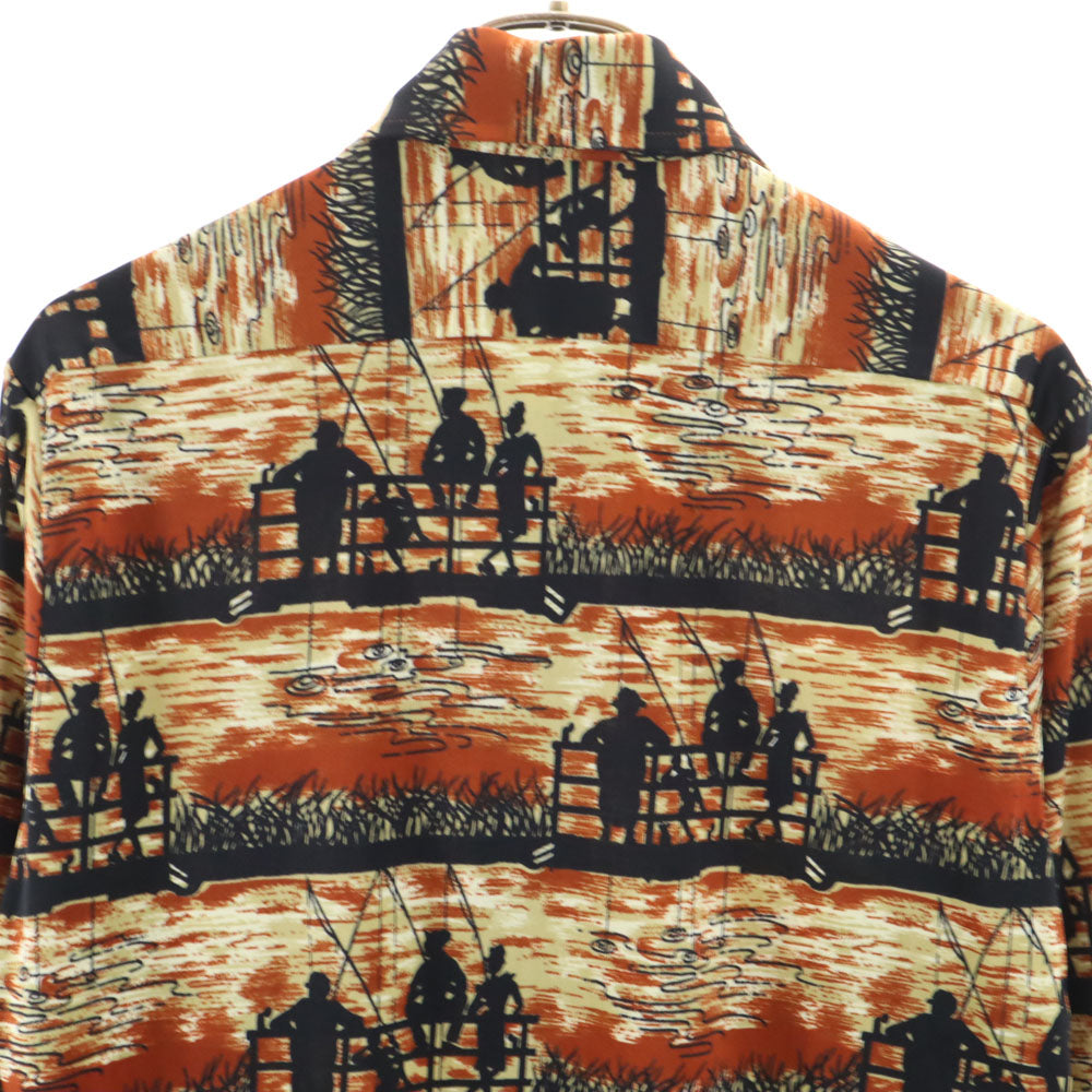 VINTAGE ヴィンテージ 70s ポリシャツ 総柄 長袖 シャツ ブラウン系 メンズ