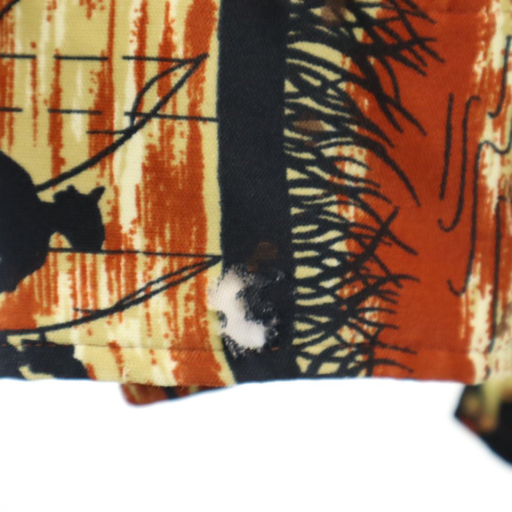 VINTAGE ヴィンテージ 70s ポリシャツ 総柄 長袖 シャツ ブラウン系 メンズ