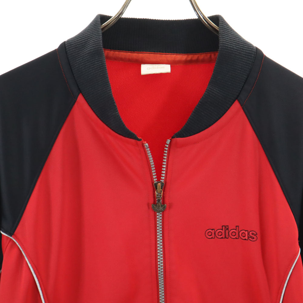 adidas アディダス 80s デサント製 ヴィンテージ ジップジャケット M-L レッド×ブラック ブルゾン 裏フリース ジャージ メンズ