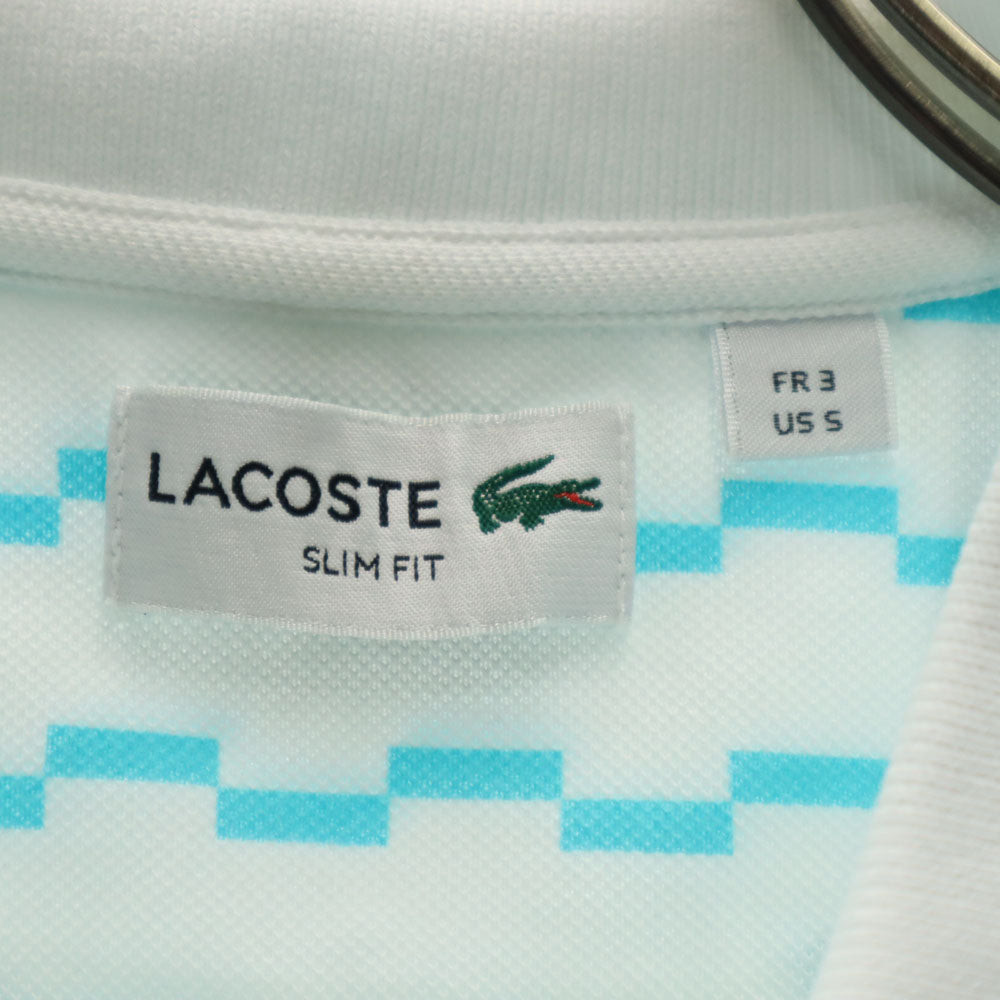 ラコステ 総柄 半袖 ポロシャツ 3 ホワイト LACOSTE 鹿の子 SLIM FIT メンズ