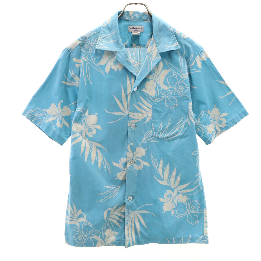サンマリファッションズ 80s ヴィンテージ 花柄 半袖 オープンカラー アロハシャツ M ライトブルー SUNMARI FASHIONS 開襟 メンズ