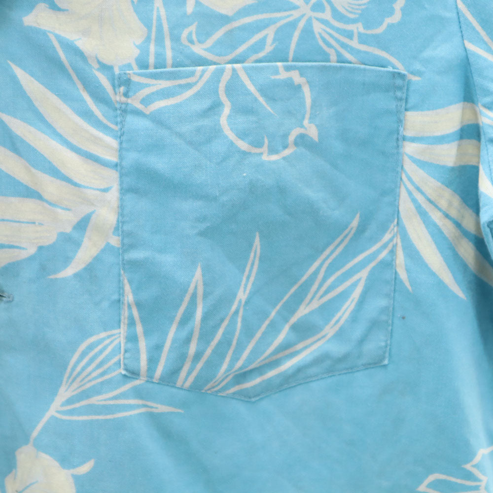 サンマリファッションズ 80s ヴィンテージ 花柄 半袖 オープンカラー アロハシャツ M ライトブルー SUNMARI FASHIONS 開襟 メンズ