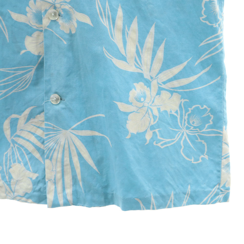 サンマリファッションズ 80s ヴィンテージ 花柄 半袖 オープンカラー アロハシャツ M ライトブルー SUNMARI FASHIONS 開襟 メンズ