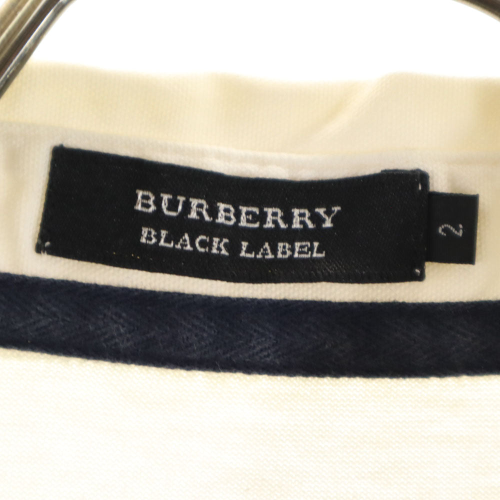 バーバリーブラックレーベル 三陽商会 日本製 ボーダー柄 長袖 ポロシャツ 2 グレー×ホワイト BURBERRY BLACK LABEL ラガー メンズ