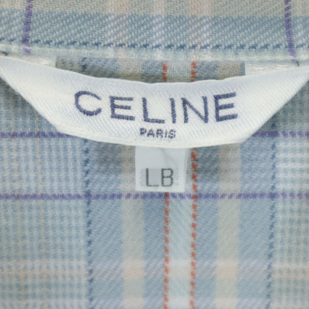 CELINE セリーヌ レナウン社製 チェック柄 長袖 ルームウェア 上下 セットアップ LB ブルー系 パジャマ メンズ