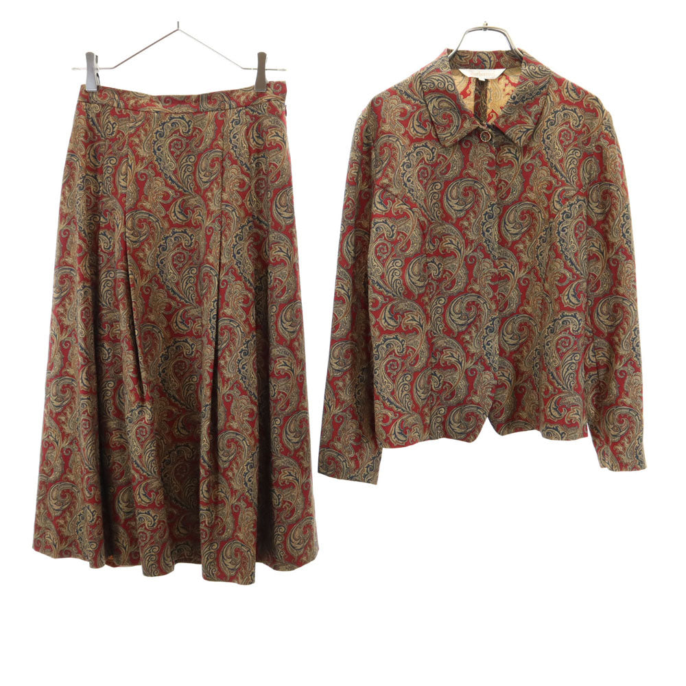 Burberrys バーバリーズ 90s ウール オールド 総柄 スカートスーツ 上下 セットアップ 11/9 赤系 レディース